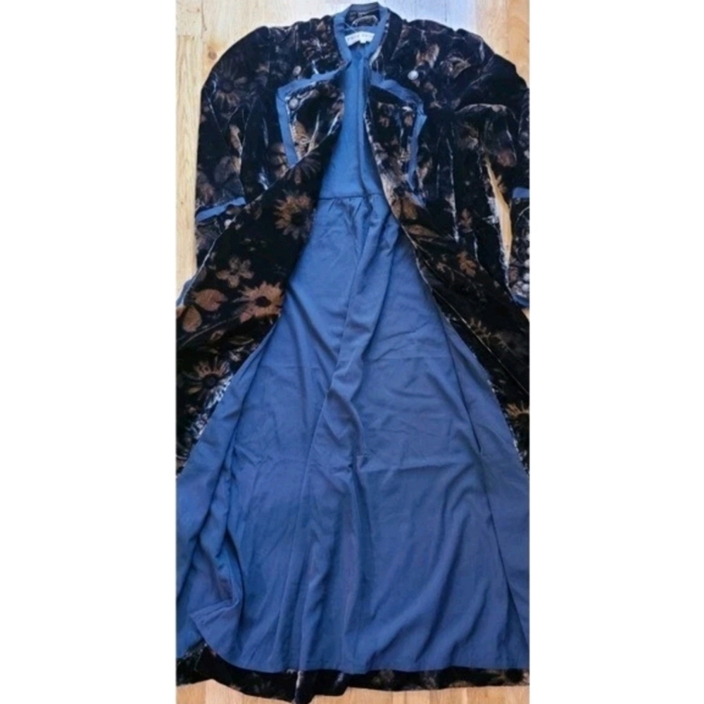 ๐๏ธ Free People Hazel Velvet Puff Sleeve Duster Long Jacket Medium Black Boho - Picture 12 of 16